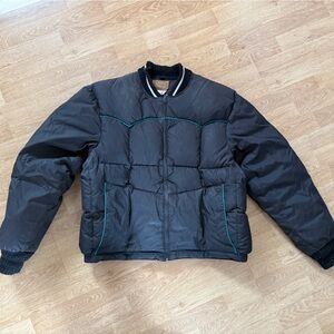 Comfy USA Black Puffer Jacket with Green Accents